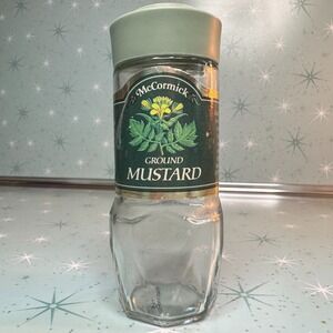 Vintage McCormick Ground‎ Mustard Jar Green Label Glass Spice Bottle Cottagecore